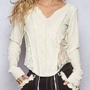 POL Cream Lace Panel Corset-Style Top – Streetwear / Boho Fit